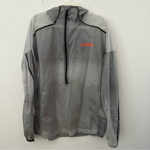 Adidas Men’s Terrex Gray Windbreaker with Orange Logo Hoodie Jackets Size Large